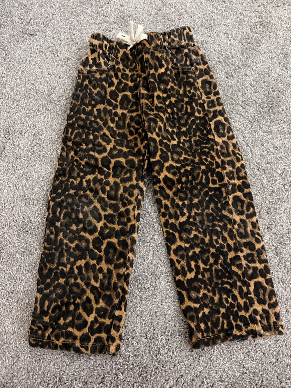 SHEIN Girls Leopard Print Pull-On Jeans - Brown & Black